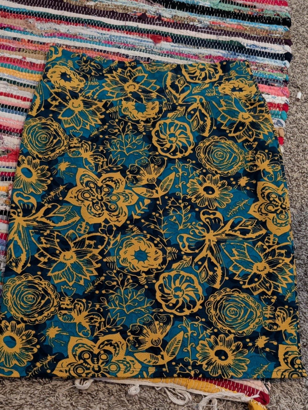 LuLaRoe Teal and Mustard Floral Pencil Skirt